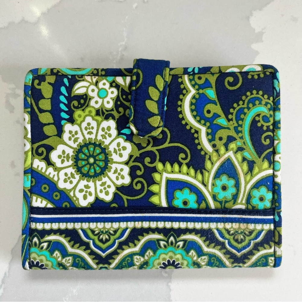 Vera Bradley Blue/Green Floral Fold Over Cotton Passport Cover Wallet EUC